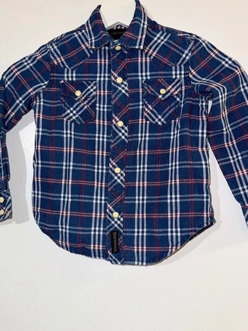 True Religion Plaid Graphic snap-Up Shirt Blue & Red Boys 3T